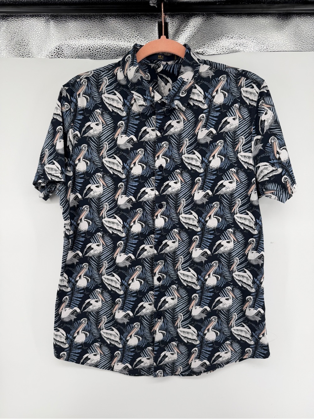 CoastalResortNautical Whimsical VacationDad HLA Pelican S/S B/F Shirt SzM/L